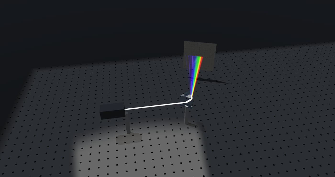 White light dispersed into a spectrum by a glass prism inside Photonica